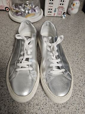 Designer Style Silver Metallic Sneakers - EU 38